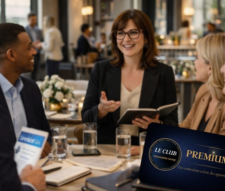 LE CLUB PREMIUM Groupe de professionnels discutant autour d'une table dans un cadre moderne.