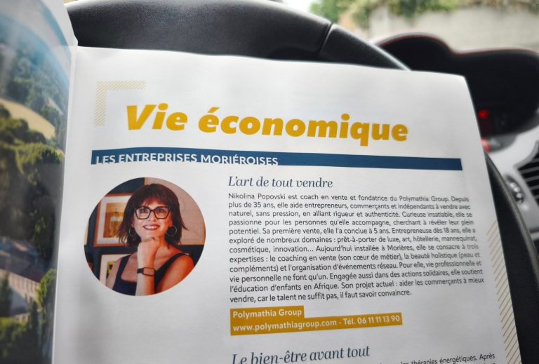 Nikolina Popovski dans le journal de Morières lès Avignon - Septembre 2025 Titre "Vie économique" dans le journal de Morières lès Avignon d'un article, avec une photo Nikolina Popovski et un article sur son parcours
