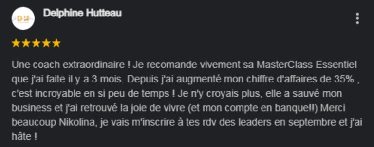 Avis positif sur Nikolina Popovski sur Google et augmentation de chiffre d'affaires de 35% Avis positif sur Nikolina Popovski sur Google et augmentation de chiffre d'affairs de 35%